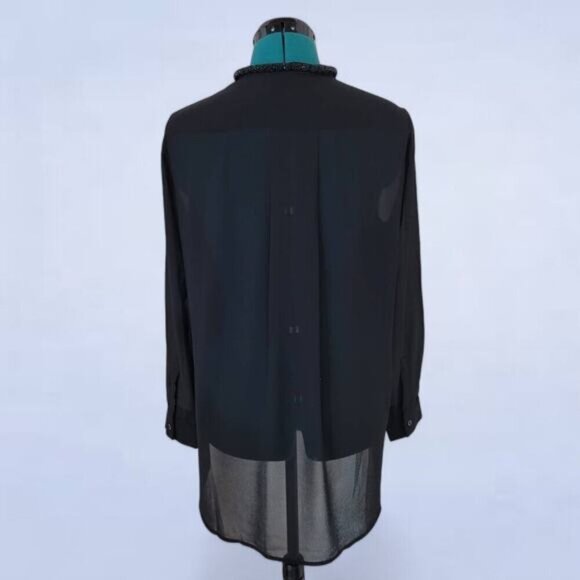 Supertrash Bellamy Black Chiffon Blouse with Beaded Collar and Shoulders - Small - Picture 2 of 9